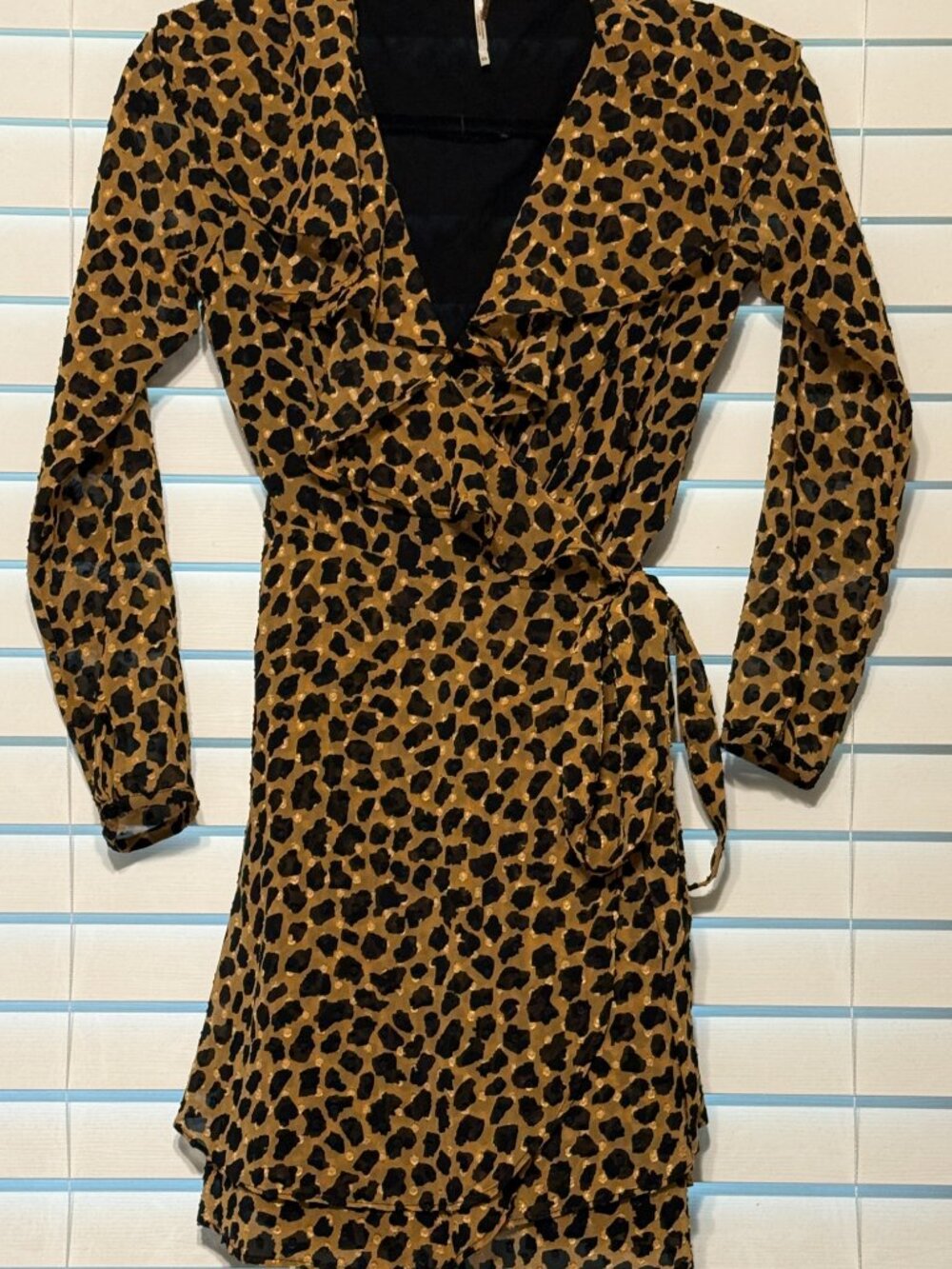 Women's Free People XS Gold and Black Leopard Print Mini Wrap Dress - Picture 2 of 8